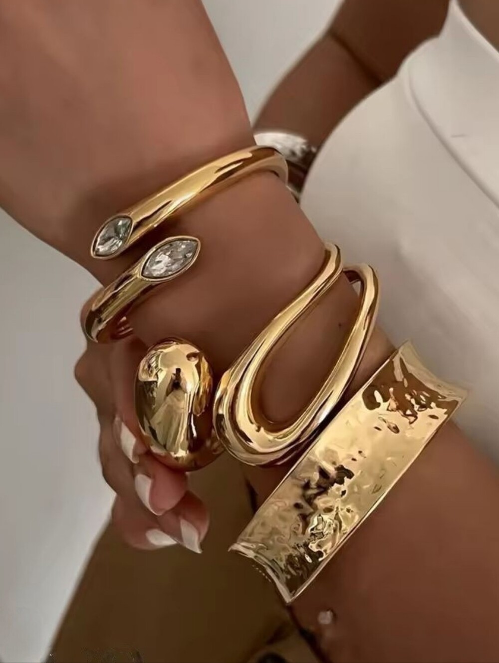 Gold Tone Crystal Terminated Cuff Bracelet - Picture 6 of 9